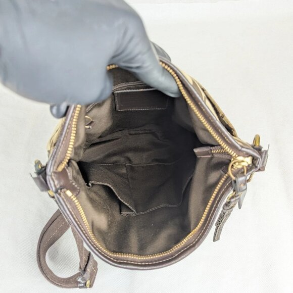 COACH F21905 SIGNATURE STRIPE DUFFLE SIGNATURE FABRIC Dark Brown - Picture 7 of 15